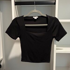 Amisu Black Square-Neck Short Sleeve Crop Top